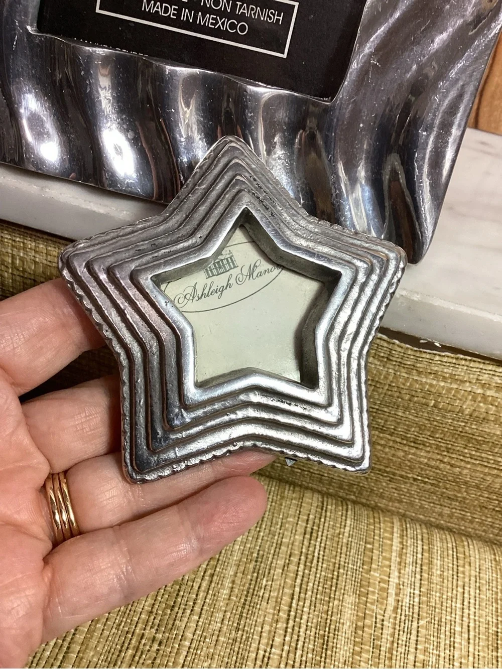 Pewter Mexicano Decorative Wave Picture Frame Round and Star